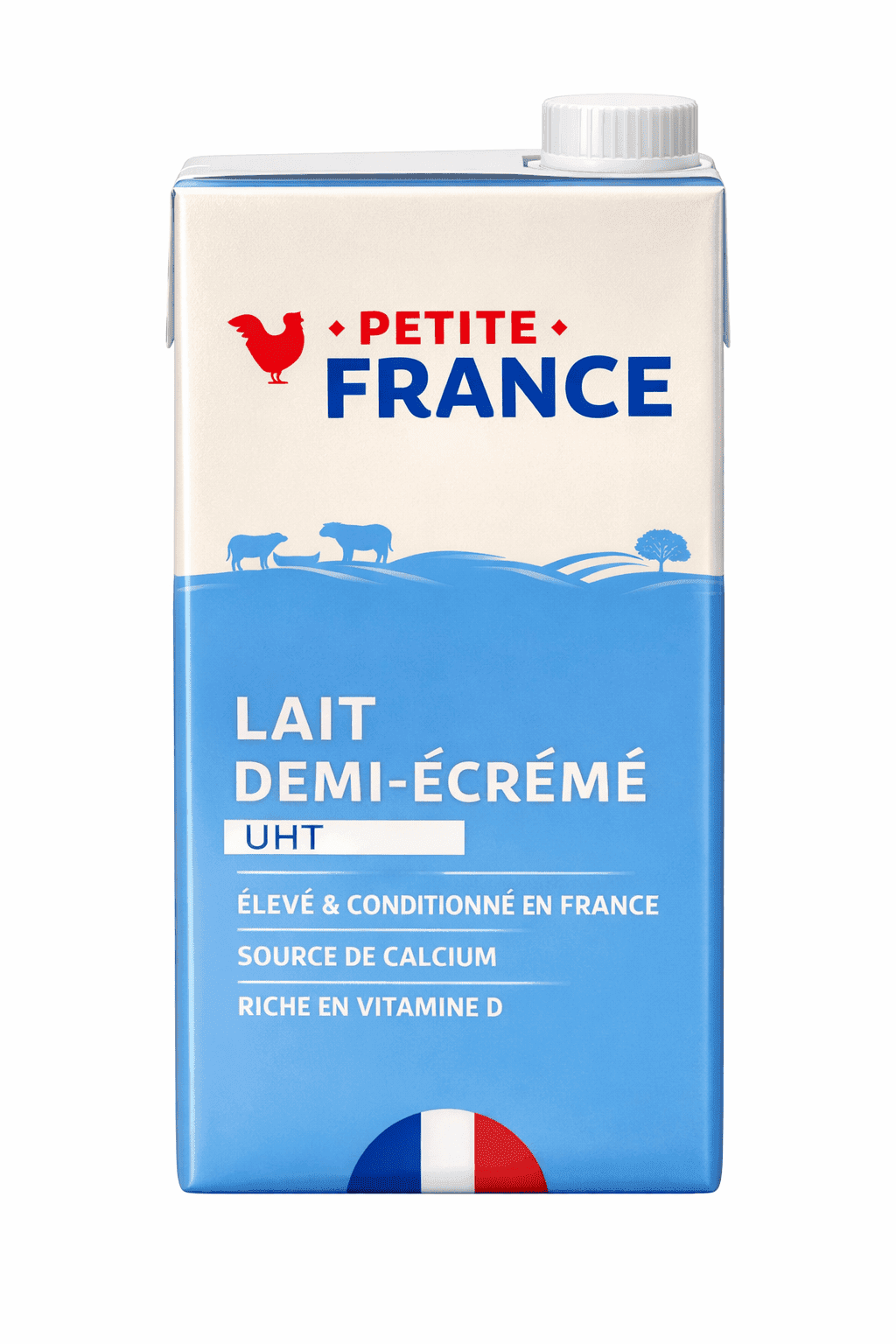 Lait demi-écrémé brique Petite France 1l