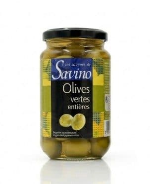 Olives vertes entières Savino pot verre 37cl