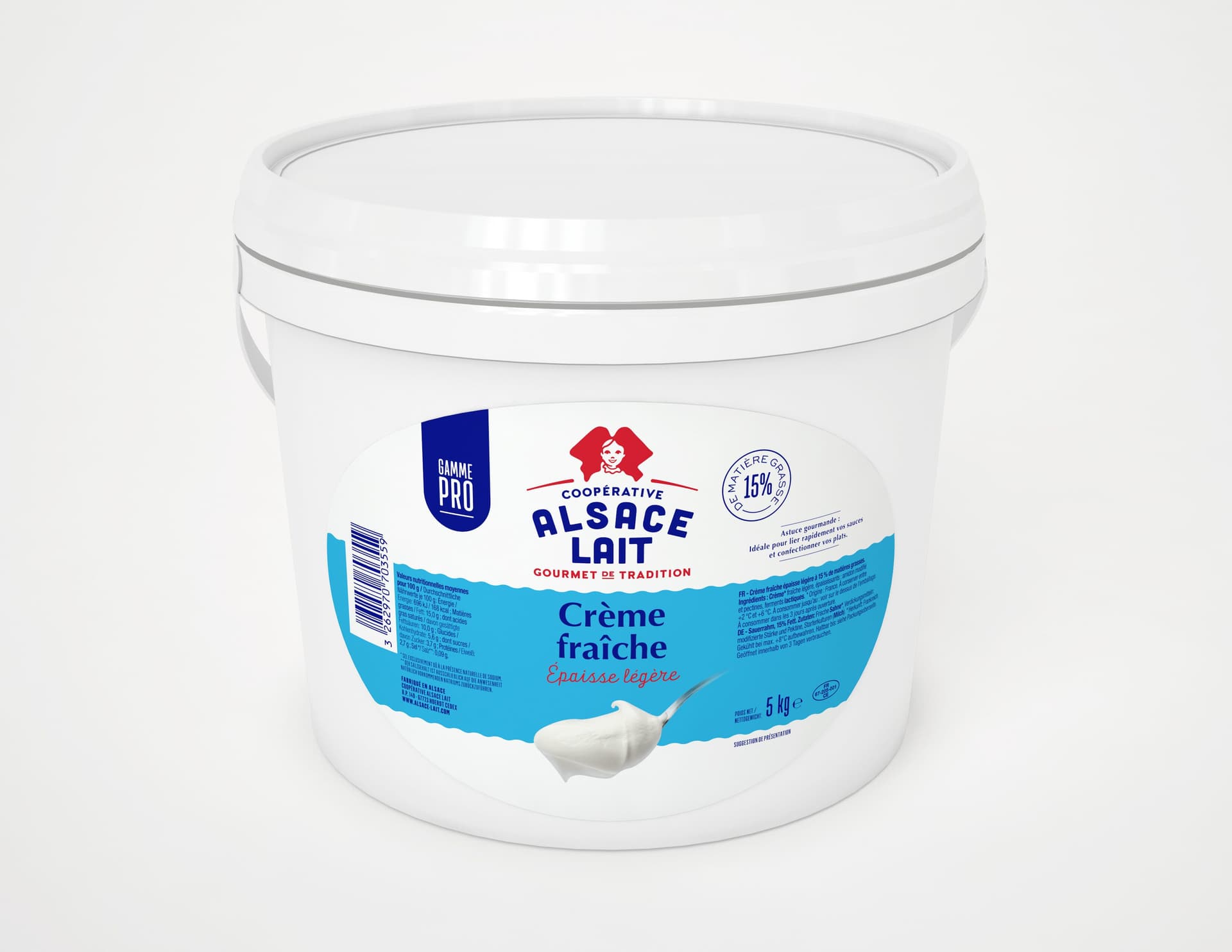 Crème fraîche épaisse légère 15% M.G seau 5kg