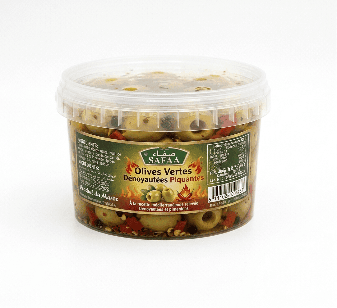 Olives vertes dénoyautées piquantes Safaa 600g