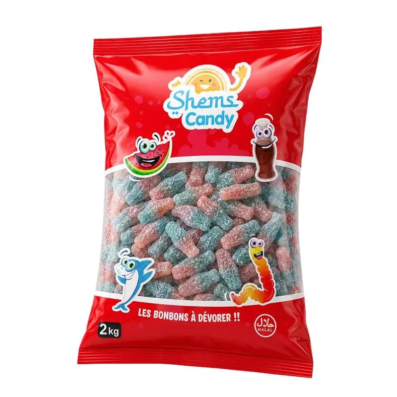 Bouteilles Roses et Bleues Acides Halal Shems Candy 2kg