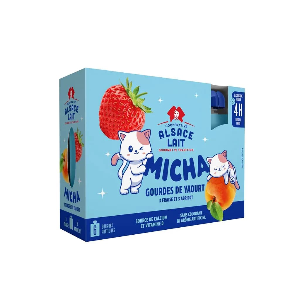 Gourde yaourt à boire fraise/framboise Micha 6*90g